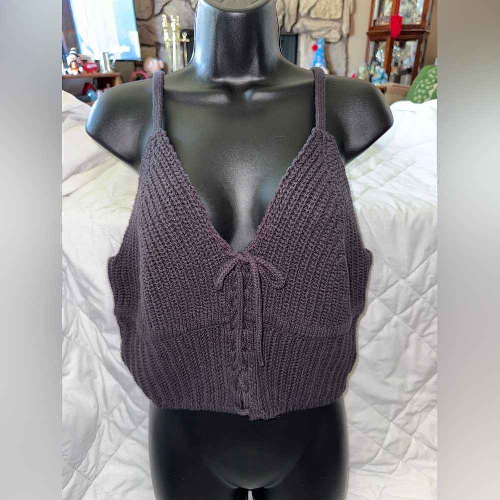 American Eagle Brand New Tie Front Crotchet Cropped Top